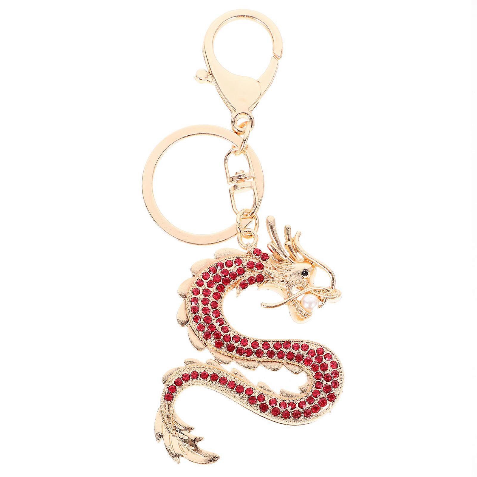 Red Metal Dragon Keychain for Holding Use 2Pcs with Decorative Pendant
