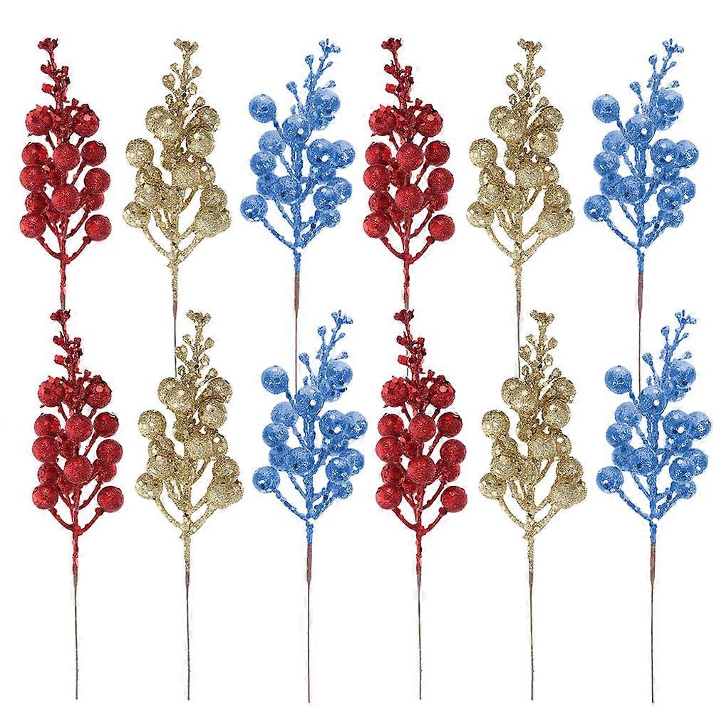 Xmas Tree Decor 48 Pcs Simulation Berry Stems DIY Crafting Christmas Decoration Assorted Color Easy To Install