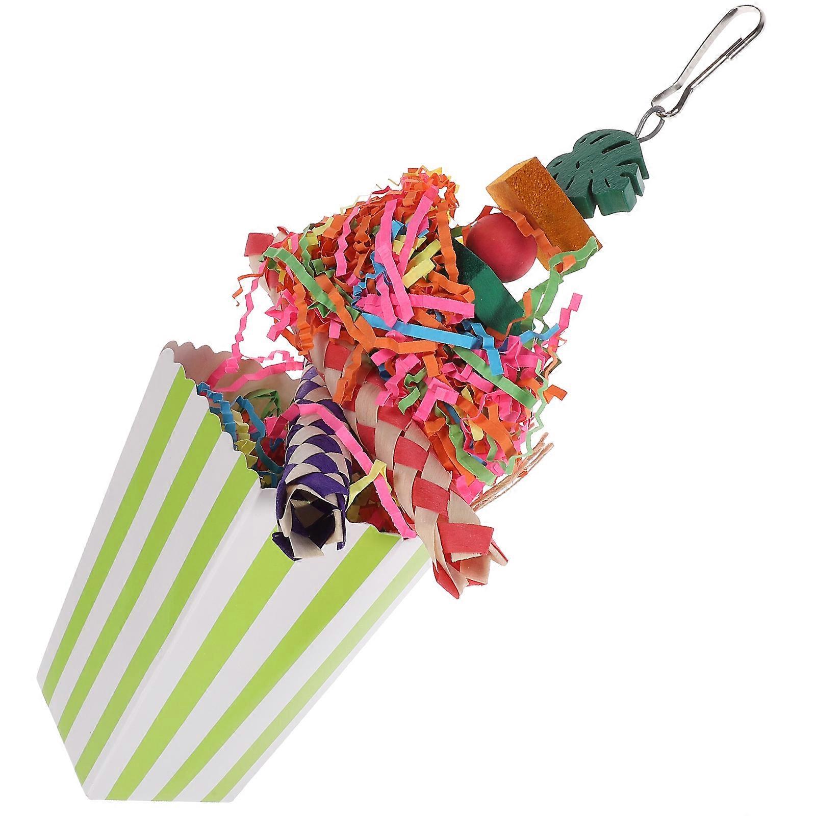 Wooden Bird Chewing Toy Parrot Hanging Foraging Toy Set of 3Pcs