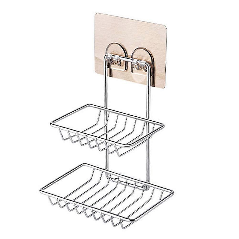 Bathroom Use Double Layer Soap Dish Holder Rectangular Shape Wall-Mounted 1Pcs