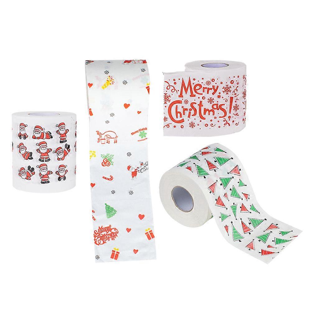 Disposable Toilet Paper 16 Rolls Printed With Christmas Patterns Perfect For Holiday Season Decoration And Wiping 10x10cm