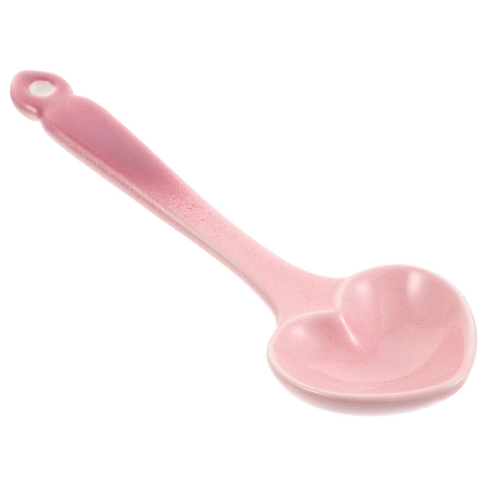 Heart-Shaped Pink Ceramic Dessert Spoon Flatware for Home 2Pcs