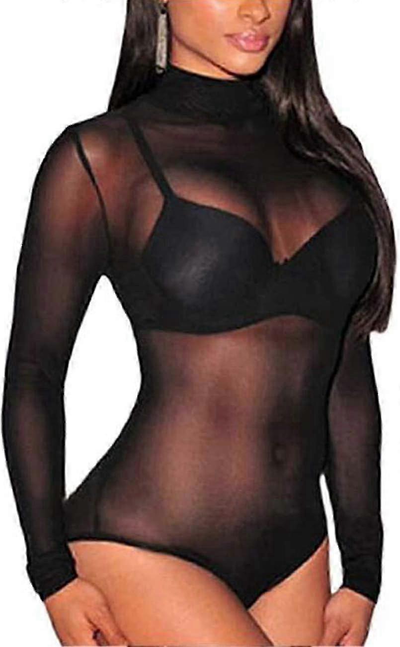 Mayfasey Women's Bodysuits Sleeves Sheer Mesh See Through Jumpsuit Bodysuit Top Leotard_newway 2025