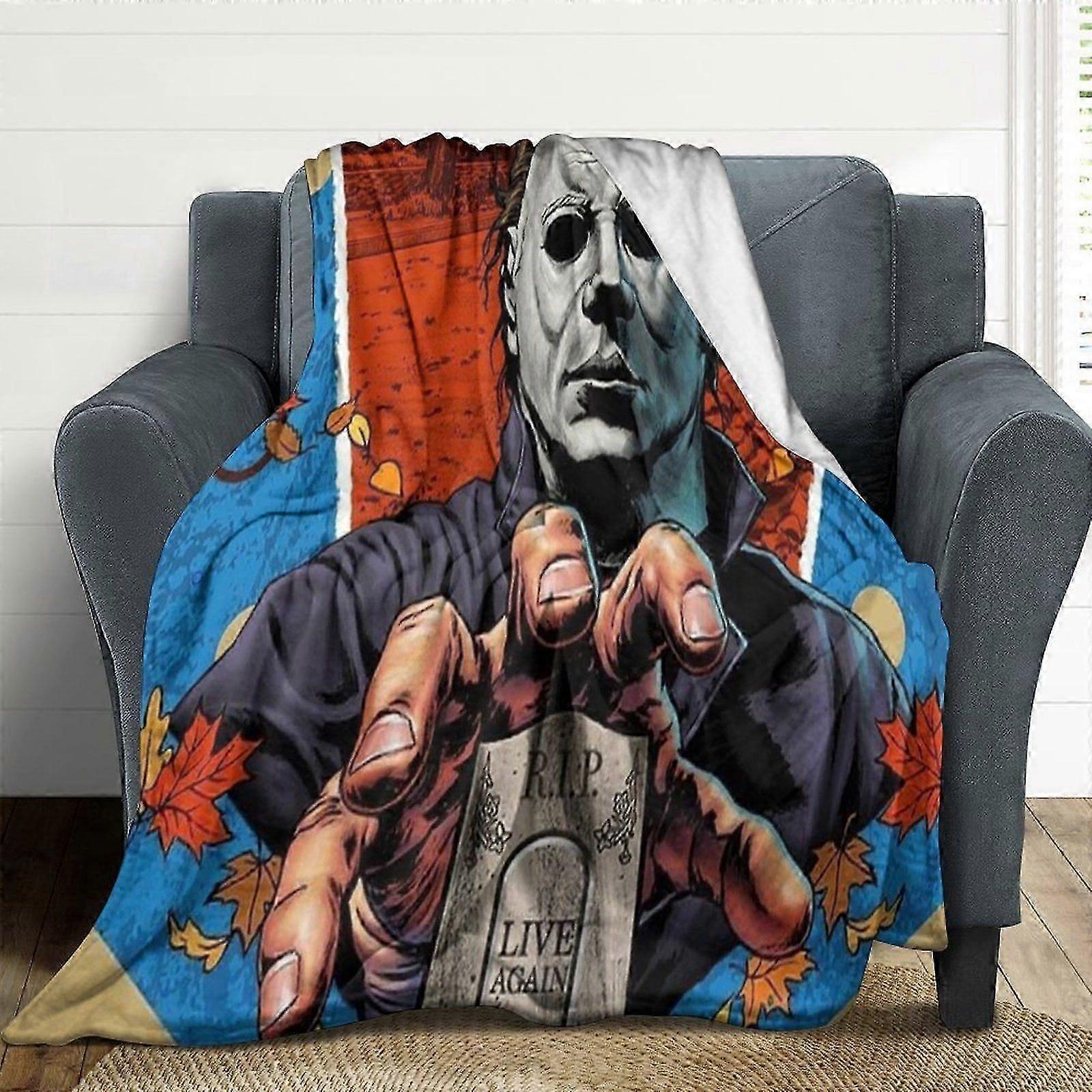 Michael Myers Halloween Flannel Blankets Soft Plush Throw Blanket Fuzzy Cozy Luxury Air Conditioner Blanket for Bedroom Sofa-w215