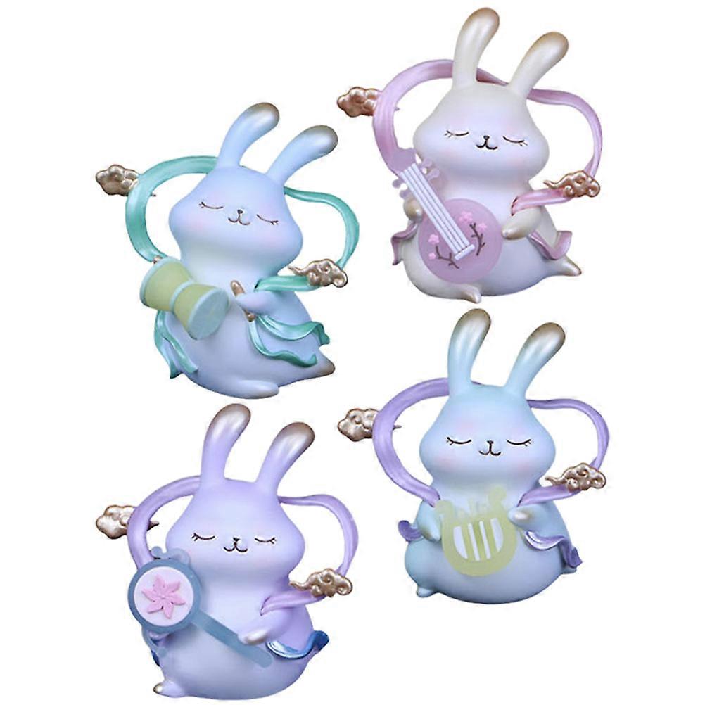 8 Pcs Resin Rabbit Miniature Figurines For New Year Occasion Compact Cartoon Style