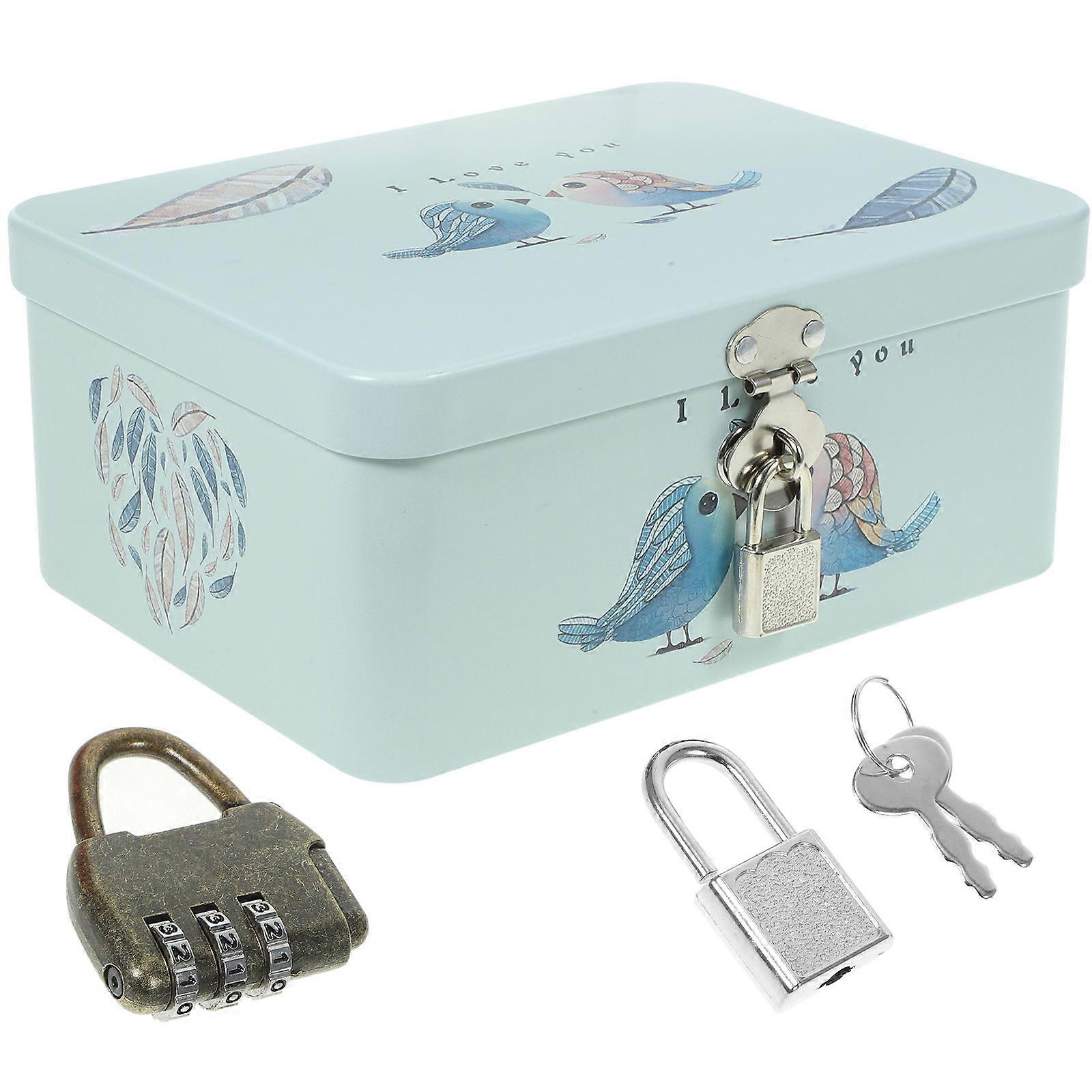 Sky-Blue Cartoon Tinplate Box Storage Solution 4Set Square Metal Case Perfect For Anniversary And Outdoor Use Managing Small Items