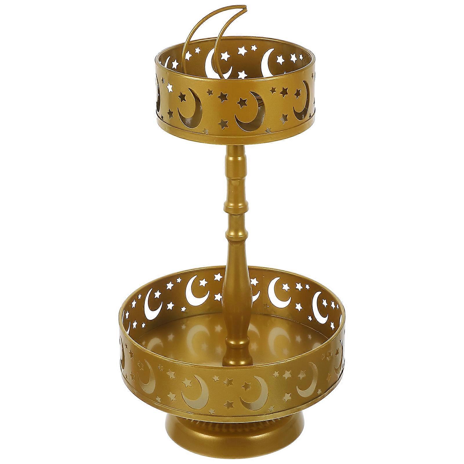 Cake Pedestal Desktop Dessert Stand Double-Deck Moon Pattern Storage Wedding 1Set