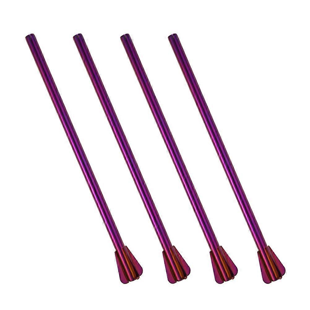 Purple Stainless Steel Straw Stirrer for Drinking Use 4Pcs Reusable Straws