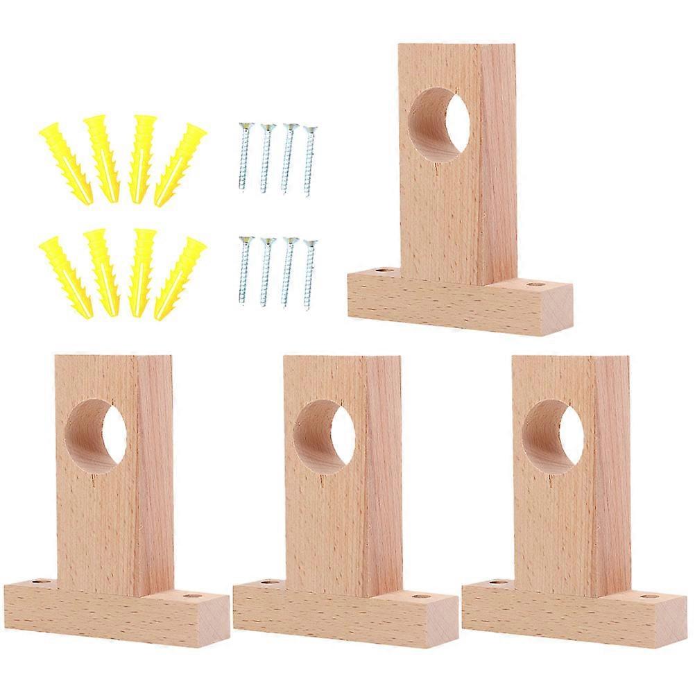 Beige Wood Curtain Rod Support 4Pcs Household Accessory Rectangular For Kitchen Décor