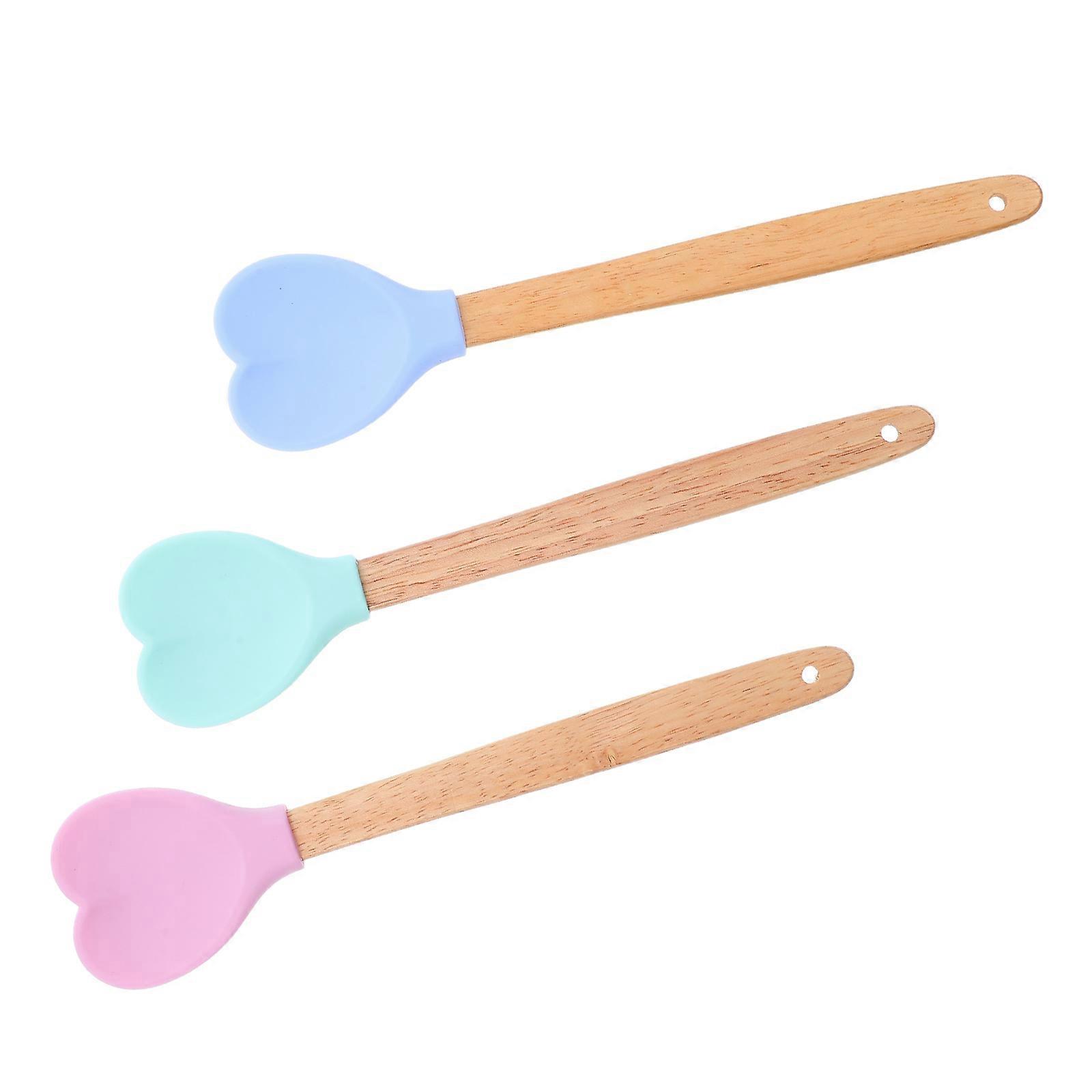 9 Pcs Silicone Spoon With Wooden Handle For Baking And Cooking Heart-Shaped Design Ideal For Kitchen Utensils