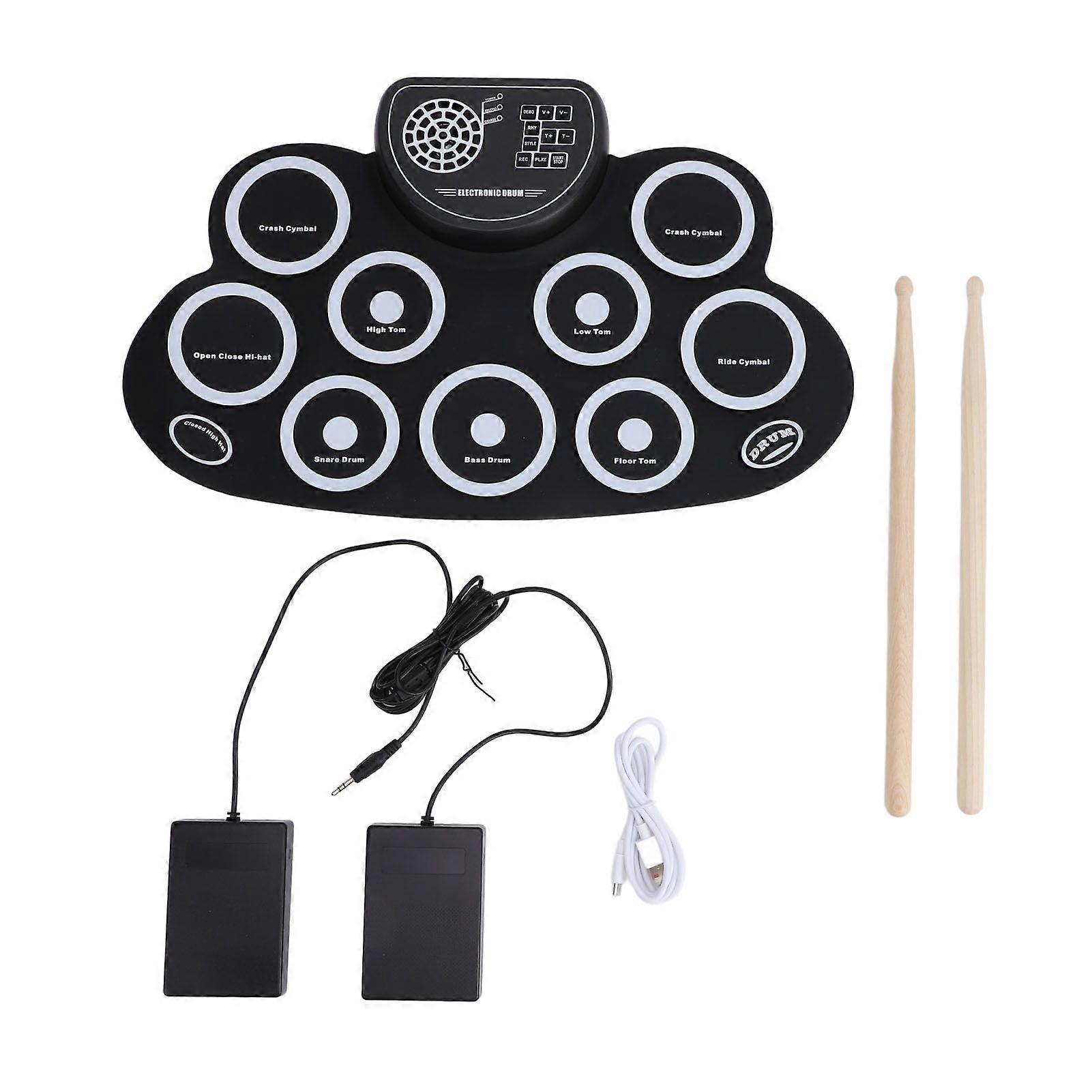 9 Pads Electronic Drum Set Rechargeable Built in Speaker Portable Foldable Electronic Practice Drum with Headphone Jack for Kids