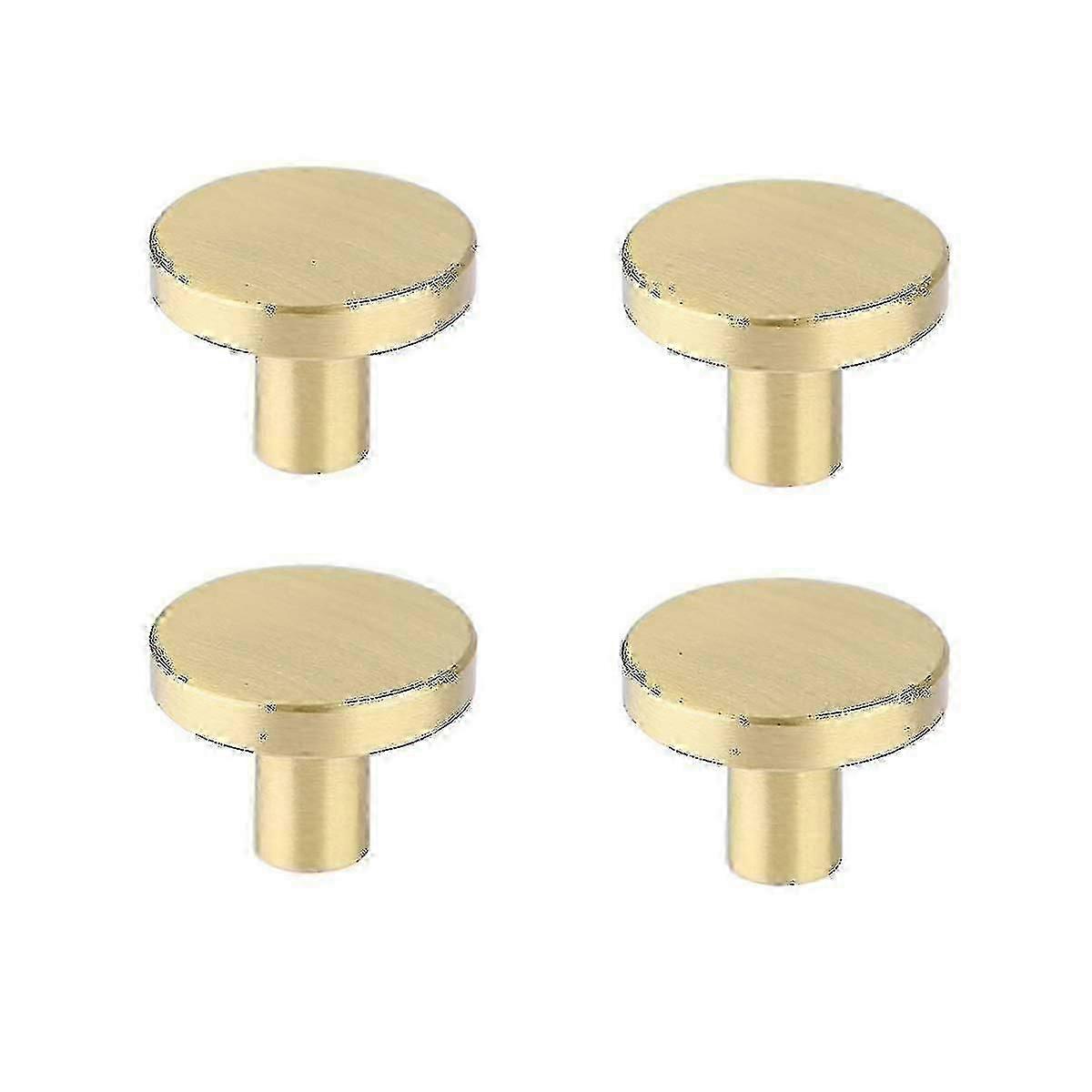 4 Pcs Round Cabinet Knobs, Solid Brass Dresser Knobs Brushed Gold Cabinet Knobs For Kitchen Drawers (1.1x0.79)