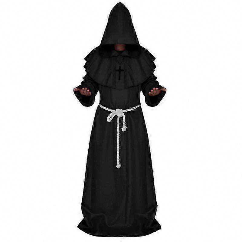 Medieval Monk Hooded Robe Cloak for Men - Renaissance Priest Cosplay Costume Halloween Party