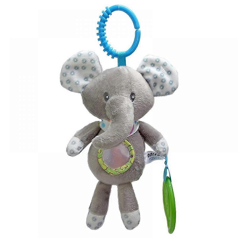 Baby Hanging Ratchet Toy with Teether, Animal Ring Plush Stroller Crib Car Bed Wind Chime for 0-12M Compatible with Most Travel Systems