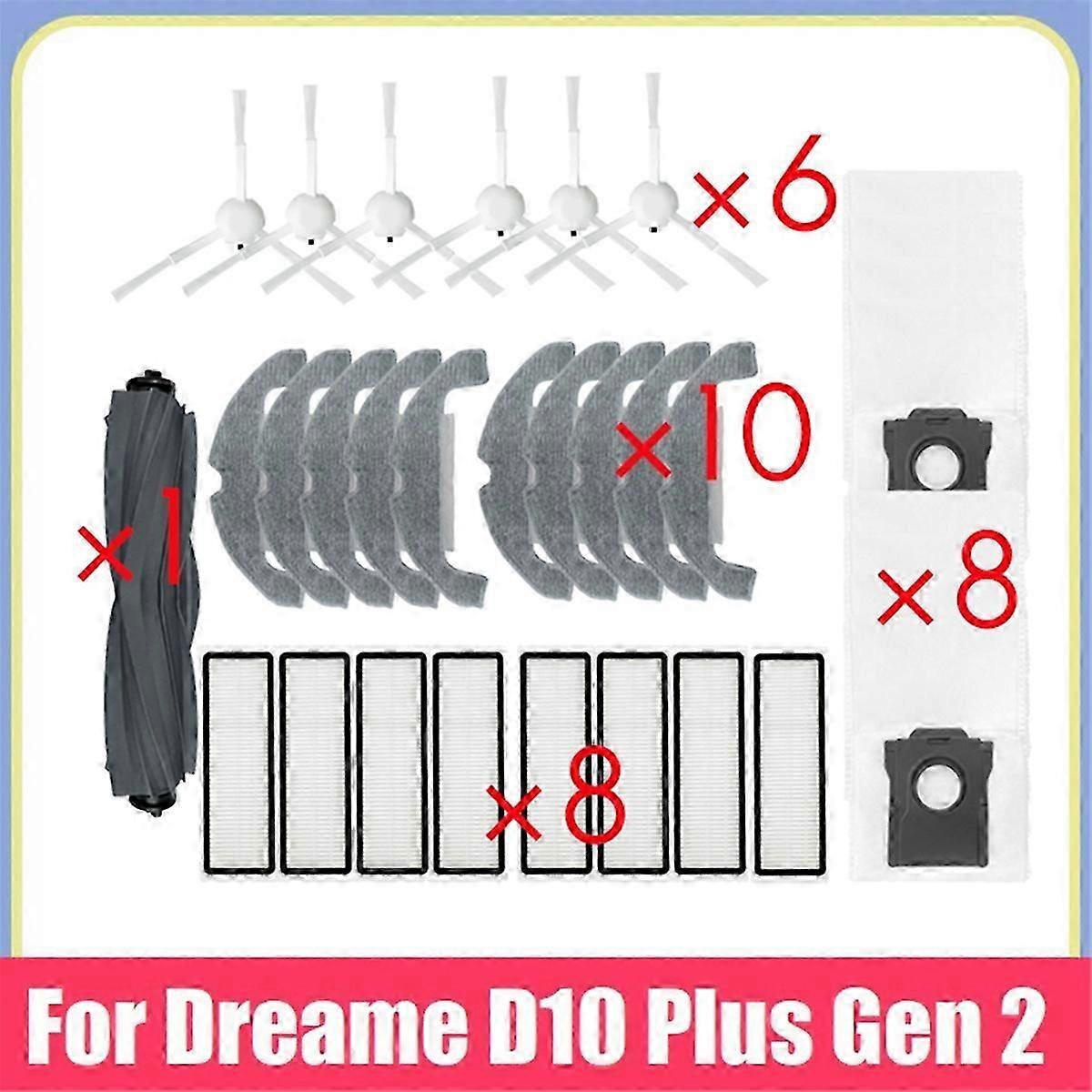 Replace Parts for D10 Plus Gen 2 RLD32GD Accessories Rubber Brush Side Brush Hepa Filter Mop Cloth D