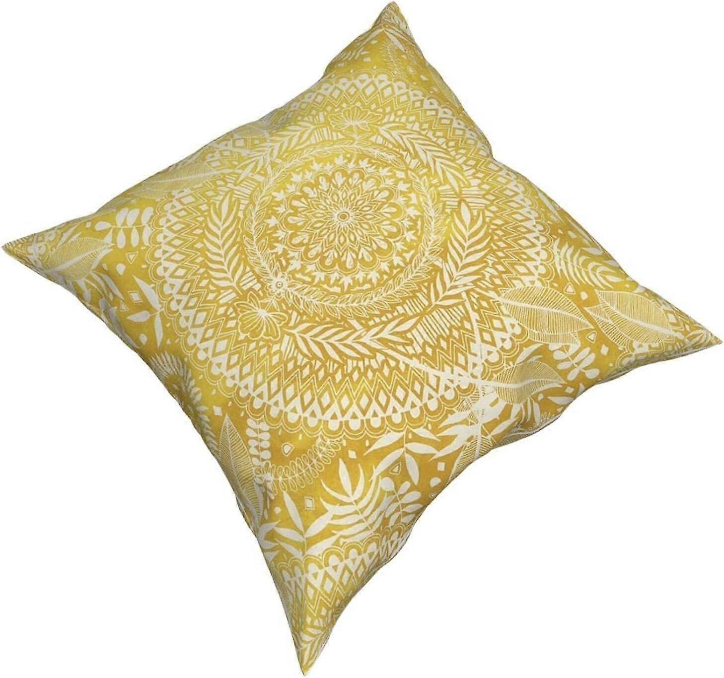 マスタードとクリームのタペストリー枕カバーのy230メダリオンパターンファッションスクエア枕カバークッションカバー装飾スロー枕カバー18 x 18インチ45 x 4