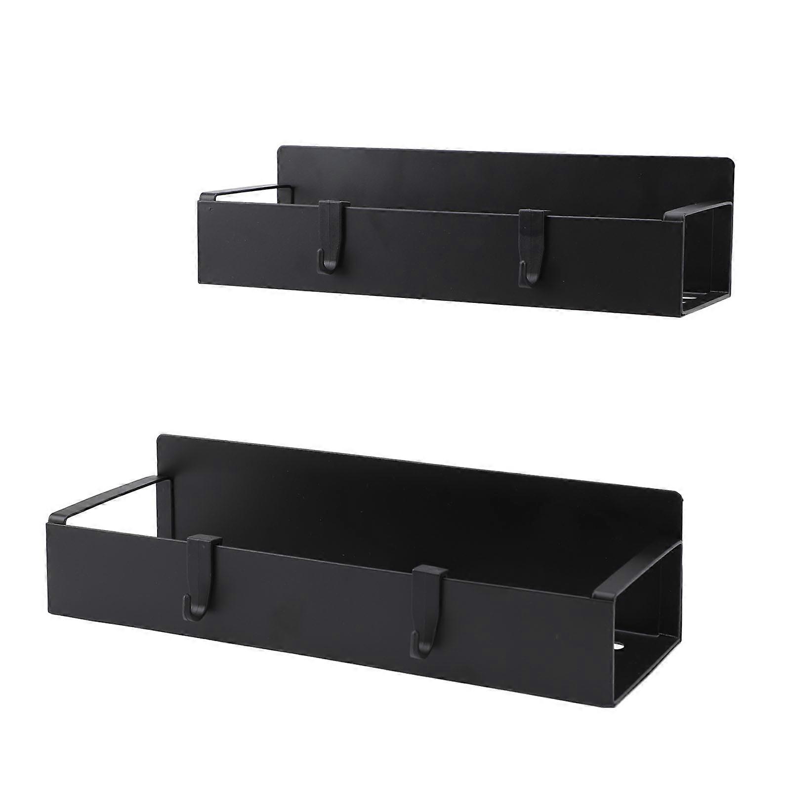 2PCS Magnetic Spice Rack for Refrigerator Strong Magnetic Shelf with 4 Removable Hooks for Holding Spices Jars Bottle Fridge Organizer Storage Black 