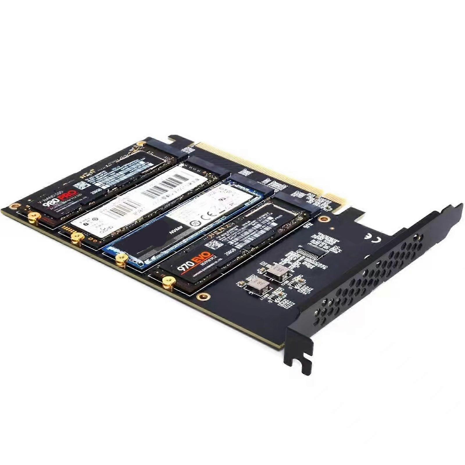 Internal 4 Port Soft for PCIE X16 to M.2 NVME Controller Card for Desktop PC Support SSDs HDDs with Low Profile Multicolor