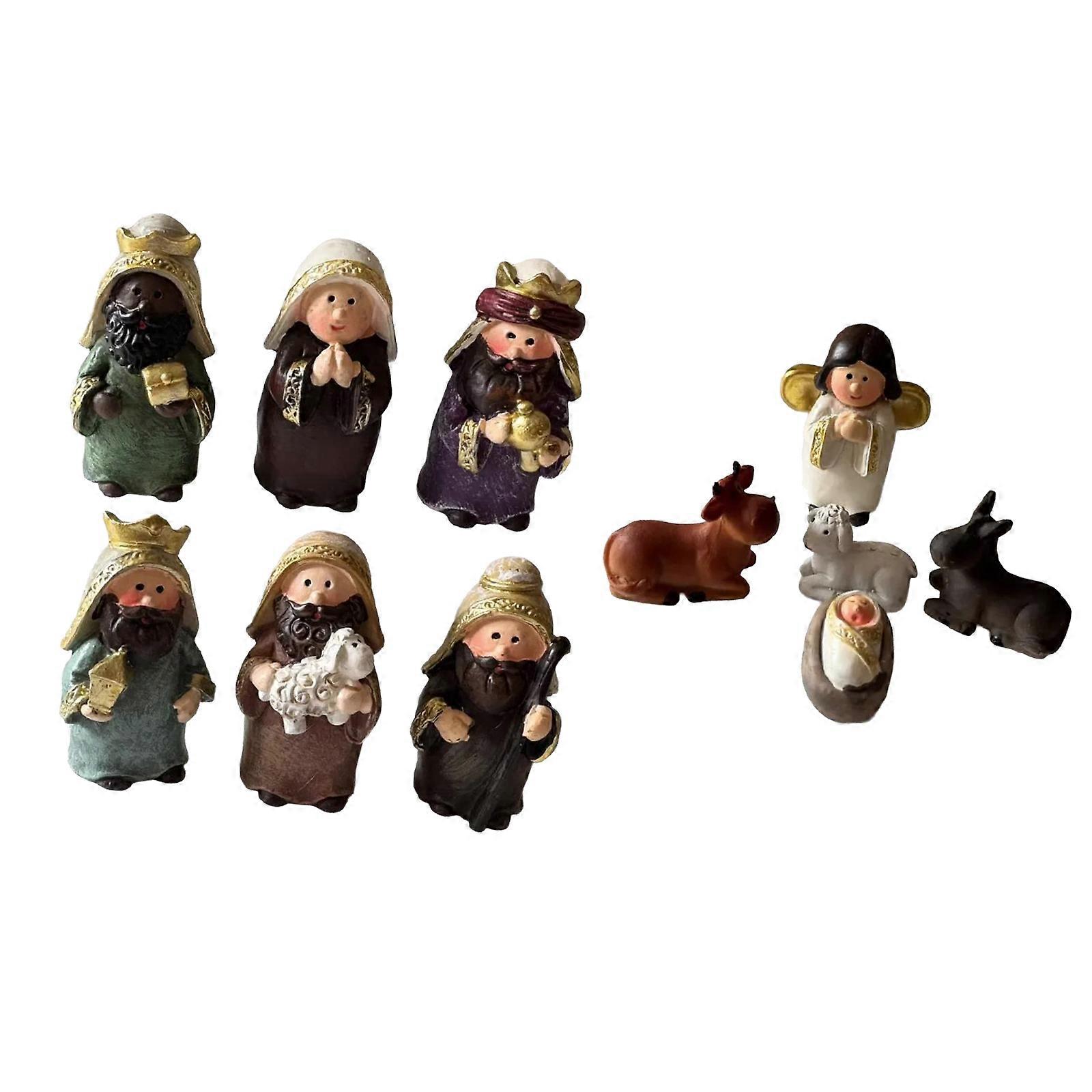 11Pieces Resins Nativity Scene Figures Ornaments Set for Christmas Tabletop Decorations for Collectors and Enthusiasts Multicolor