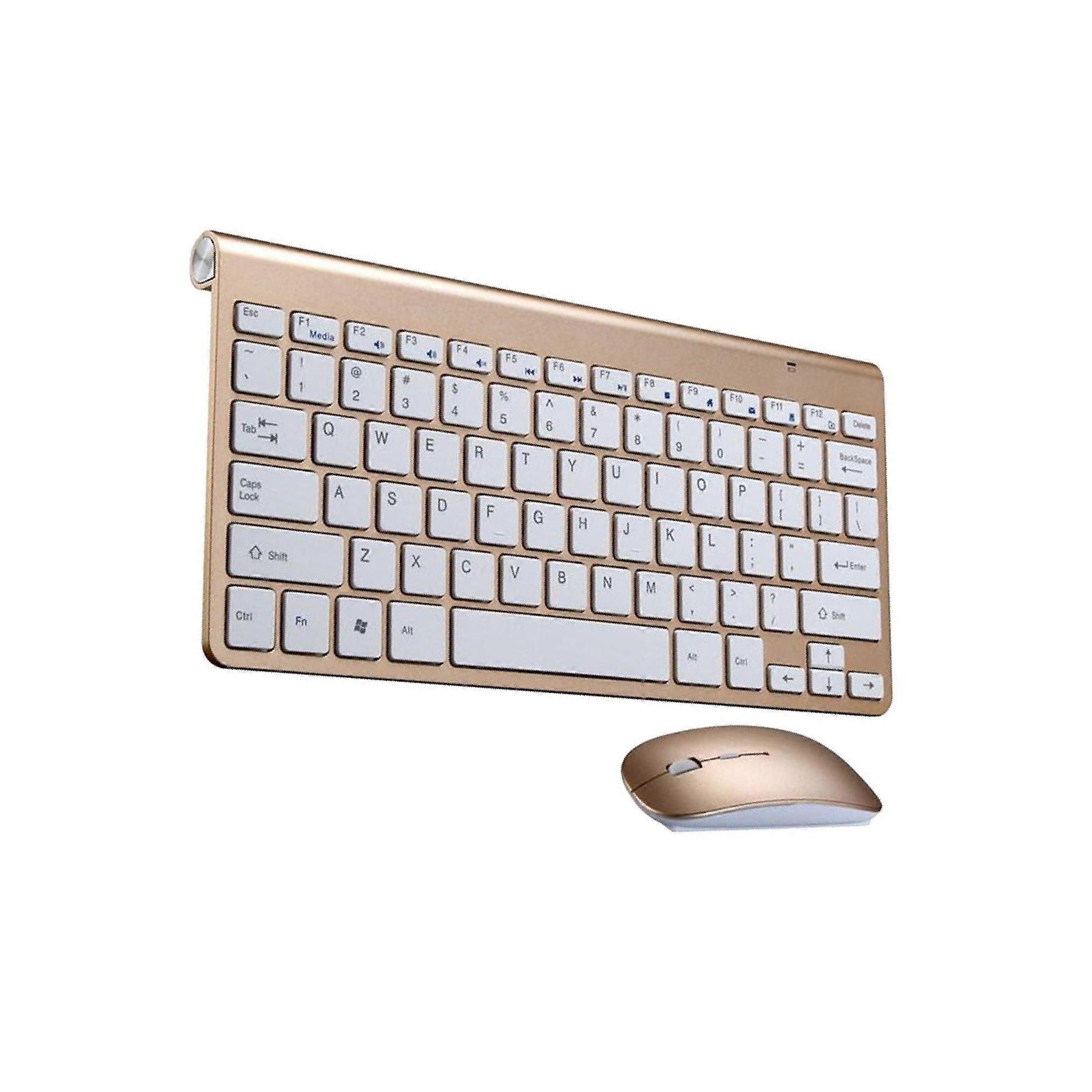 Mini Flat Quiet Wireless Keyboard Mouse for Combo Golden