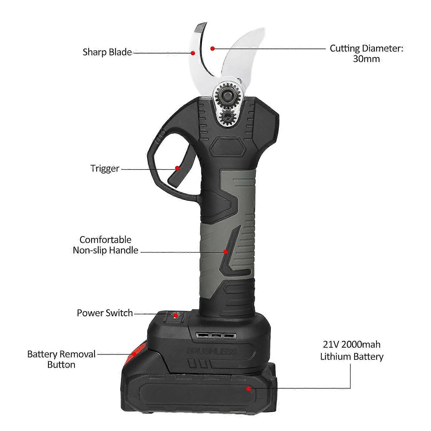 21V Portable Handheld Cordless Electric Pruning Shears with Carry Case Rechargeable 2000mAh Lithium 