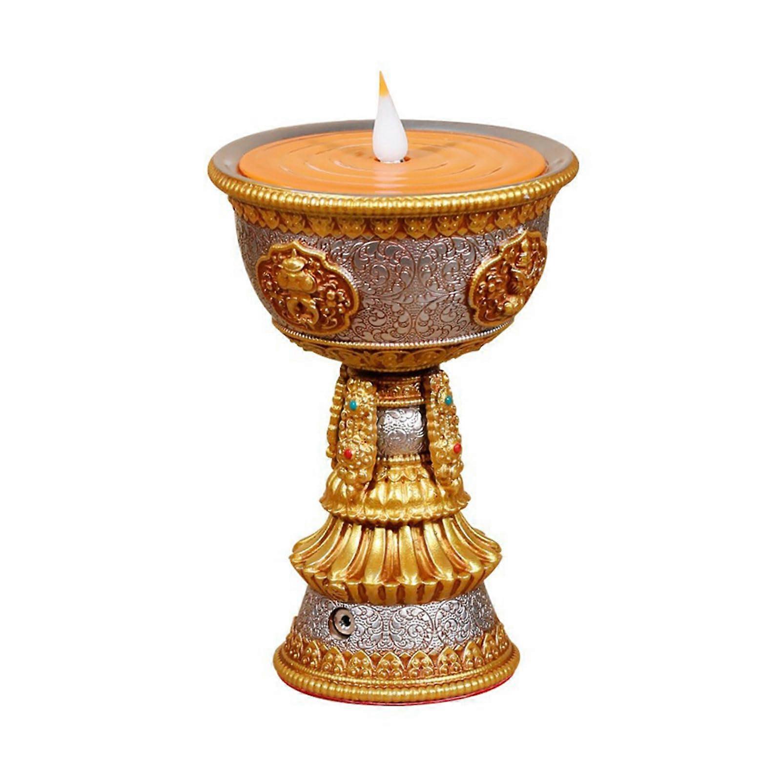 LED Lamp Holder Tibetan Butter Lamp Rechargeable Simulated Flame for Buddhist Table Decor, Temple Monastery Centerpiece
