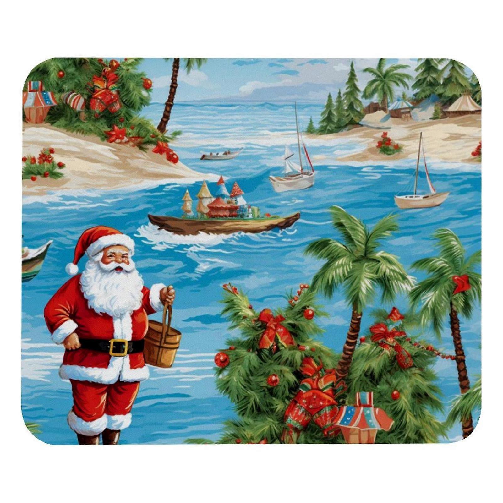 Santa Claus Beach Vacation Print Mouse Pad - Smooth Surface, Mousepad Thick Padding, Ergonomic Design for Comfortable Gaming and Office Use