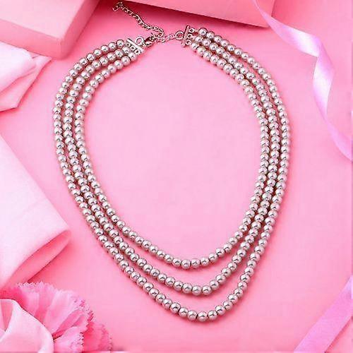 Estele Three Layer Necklace with Grey Pearls