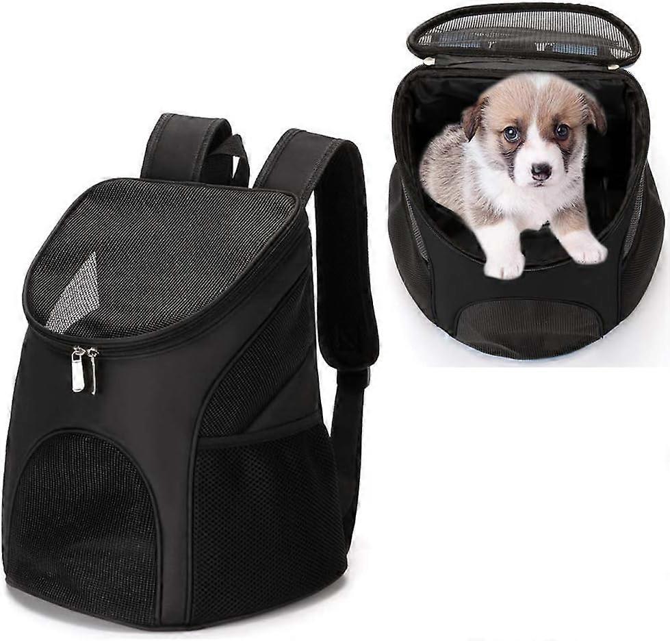 Breathable Dog Carrier Backpack for Small Pets/Cats/Puppies, Pet Carrier Bag with Mesh Ventilation, Safety Features and Padded Backrest (Black)