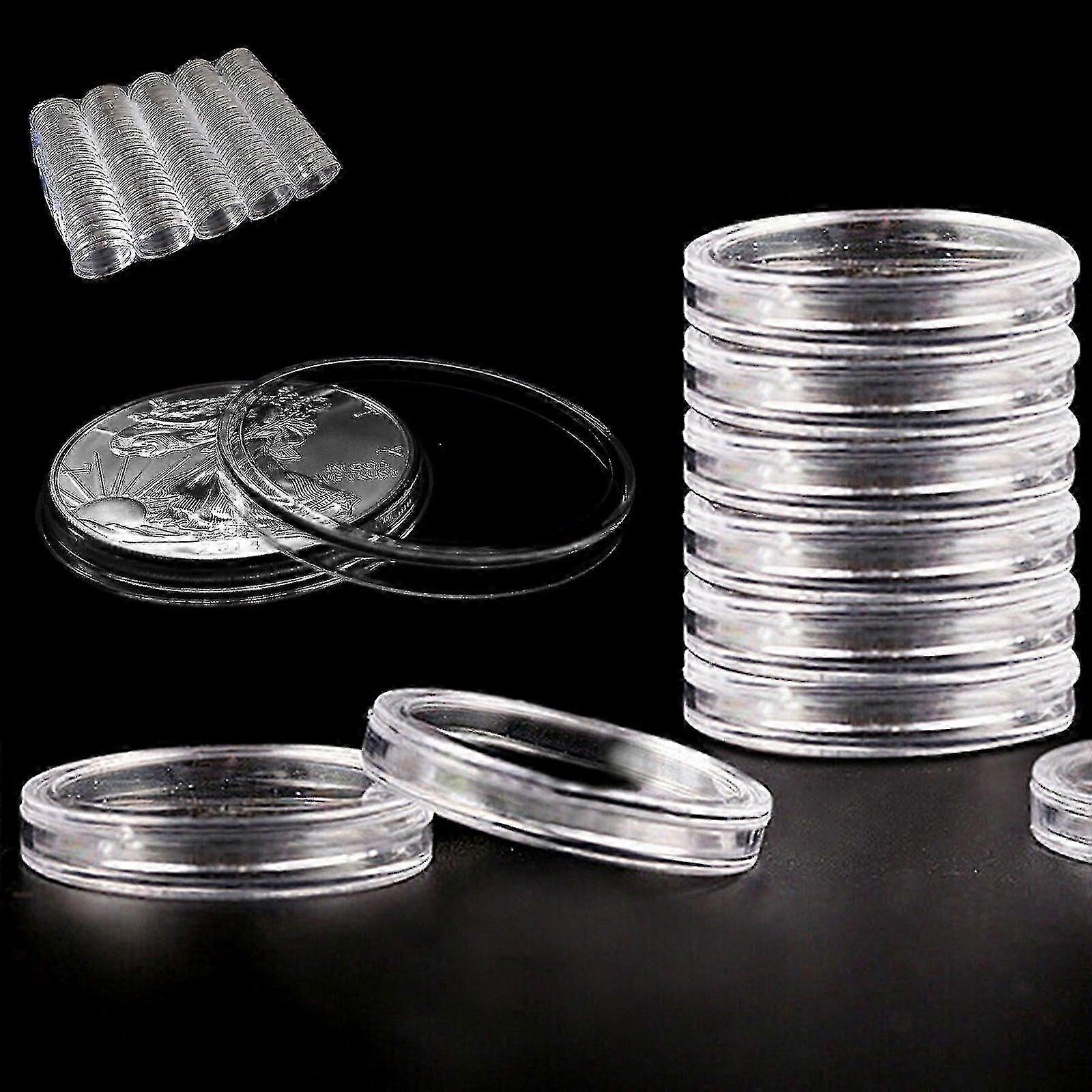 100pcs 40mm Coin Holder Clear Capsules Storage Box Round Display Case Container