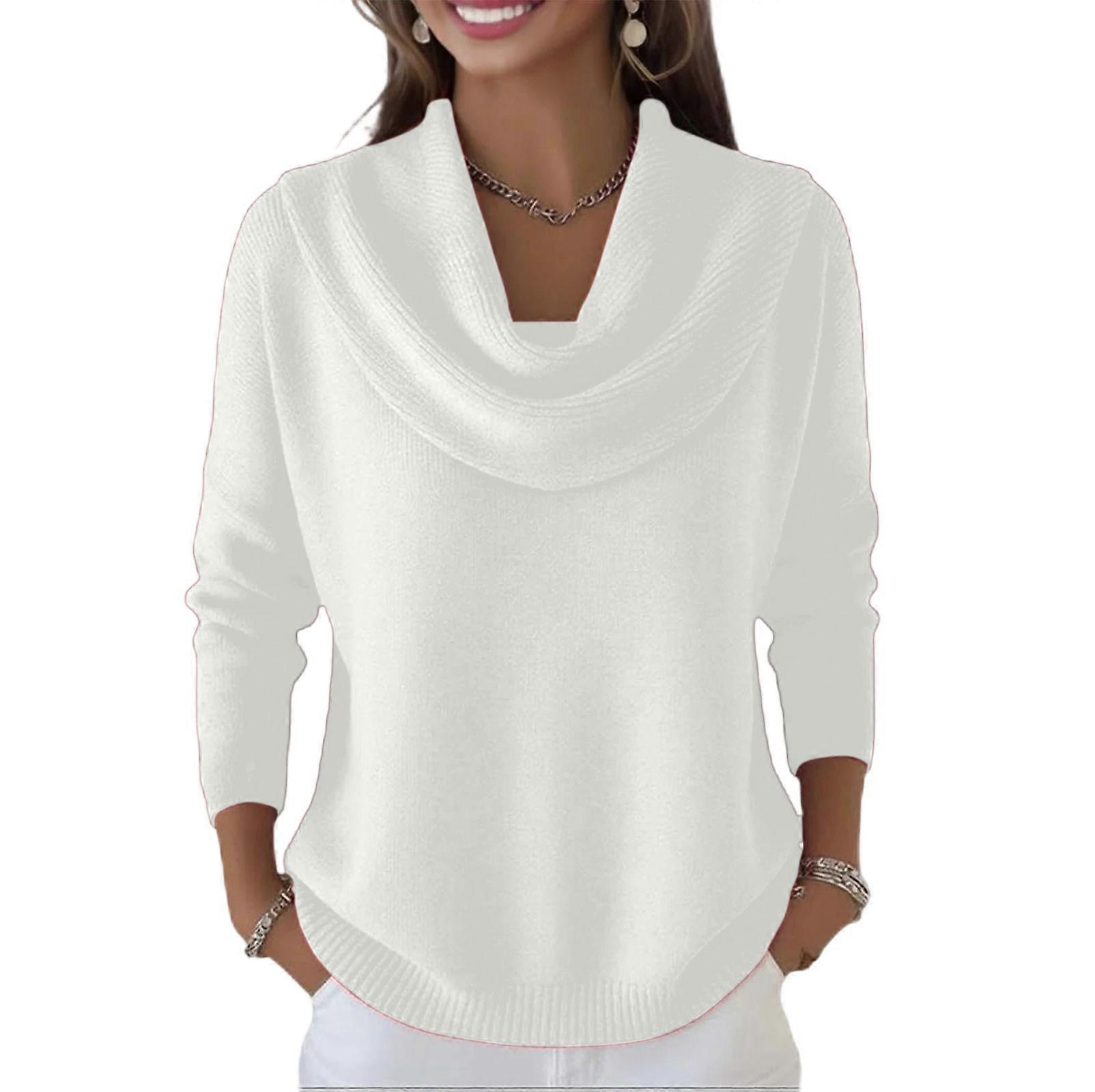 Damen-Winterpullover, locker, gestrickt, weiß, Größe S