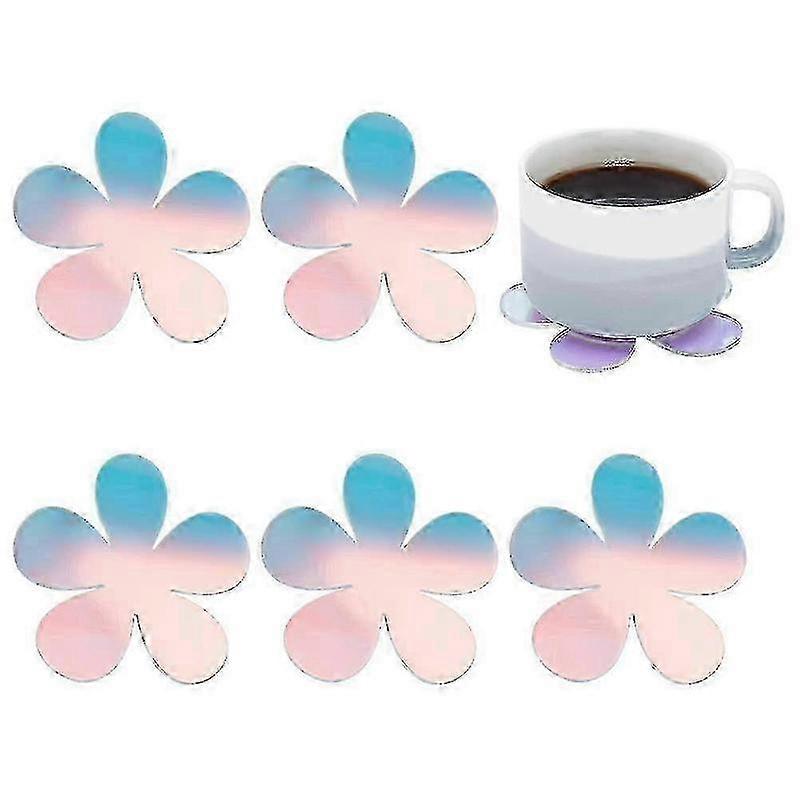 6 Pcs Rainbow Acrylic Flower Coasters 3.9x0.1 Inch
