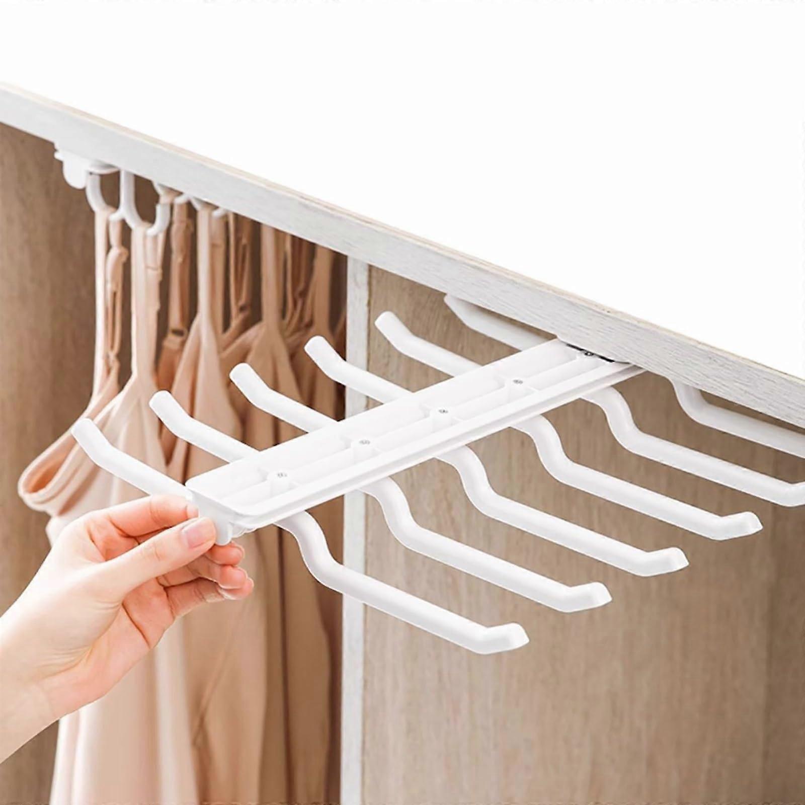 PullOut Closet Rod Retractable Wardrobe Hanger Sliding Clothing Rail for Space Saving Storage