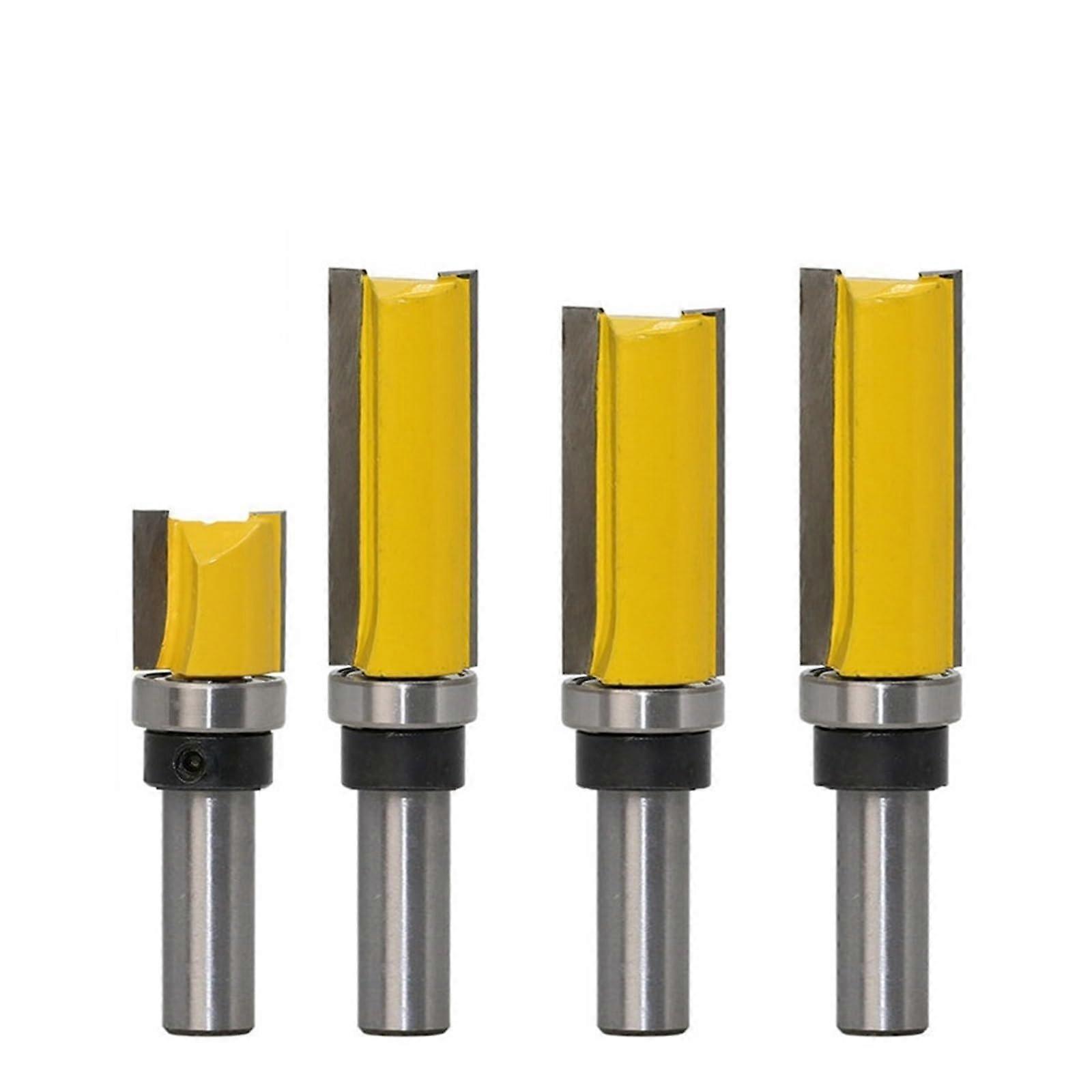 4pcs Flush Trim Router Bits Set with 12mm Shank Bearing for Woodworking, Template and Hinge Mortising