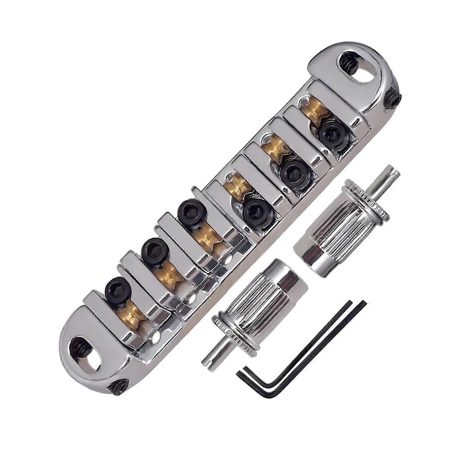 Metall Gitarrbrygga Ersättning 6-strängad Gitarrrullsadlar Gitarrbrygga Elgitarrtillbehör Lätt att Använda Silver