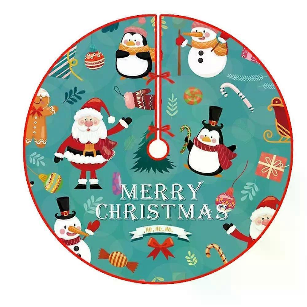 90cm Christmas Tree Skirt Snowflake Print Snowman Snowflake Xmas Tree Carpet Santa Claus Printed Christmas Decor Mat