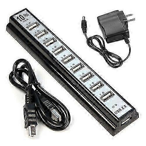10 Port Hi-Speed USB 2.0 Hub Splitter + US Power Adapter for PC Laptop Computer
