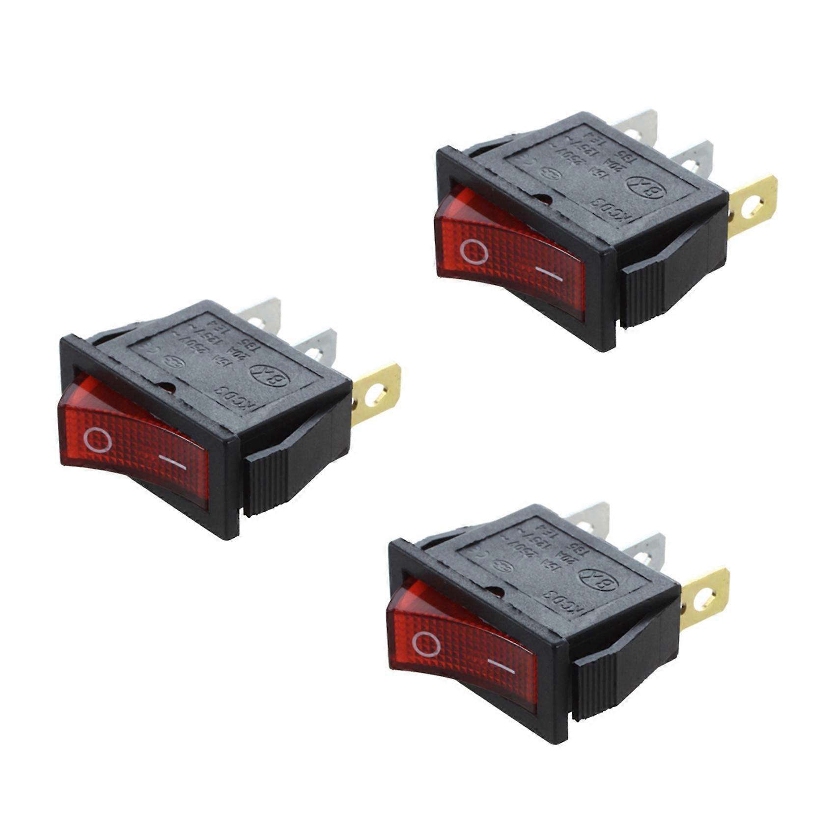 3X Rocker Switch ON OFF Bright Bipolar 28X10mm 250V 15A 3 Terminals RED