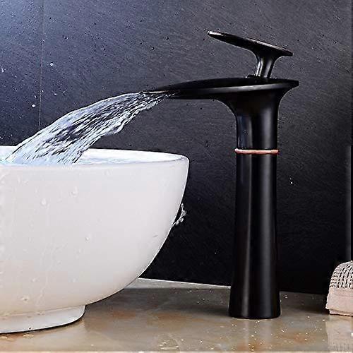 Waterfall Bathroom Basin Faucet with Single Handle Hot and Cold Mixer Tap, Deck Mount, White/Chrome/Black