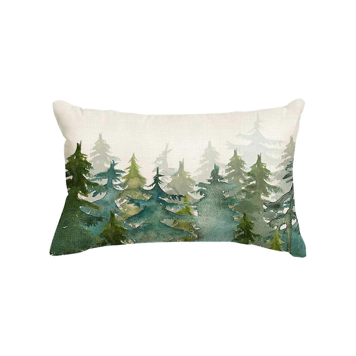 Housse de coussin rustique en lin, 30,48 x 50,8 cm, motif sapins de Noël et flocons de neige.