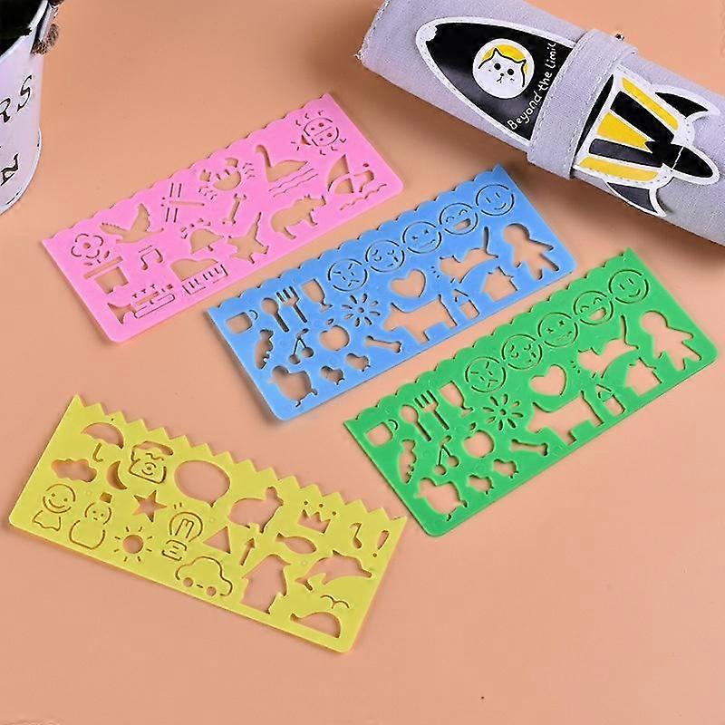 4PCS Art Graphics Symbol Drawing Template Candy Color Ruler Students Draw Template Ruler Stationery
