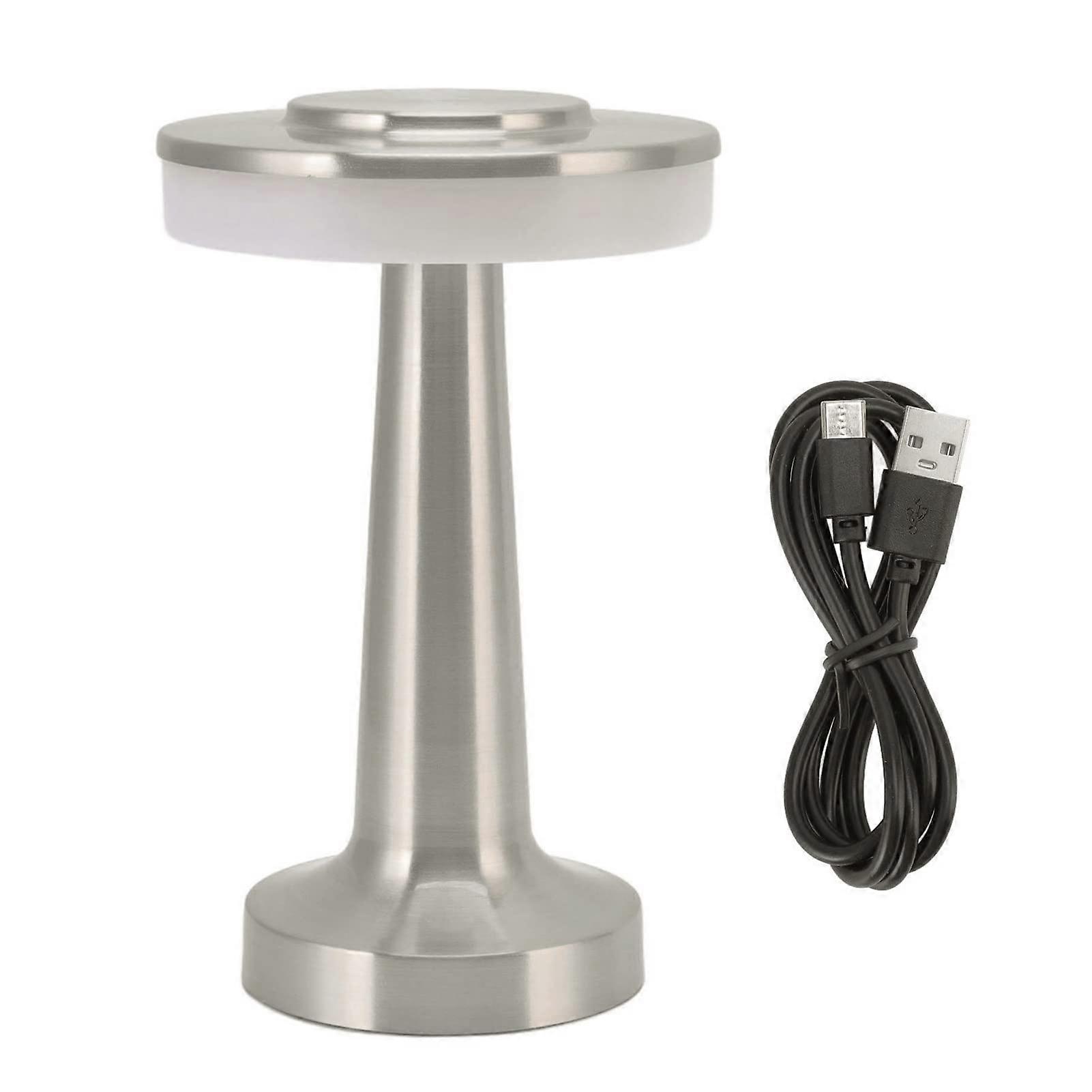 Portable LED Table Lamp with Touch Control, 3Color Modes, USB Rechargeable Bedside Light Silvery