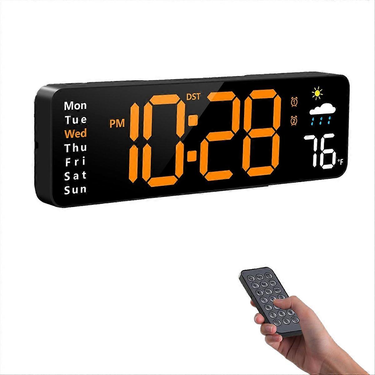 Digital Wall Clock, Digital Clock Large Display, Corded LED Alarm Clocks with Date,Week,Temp,Humidity,Auto ,Countdown