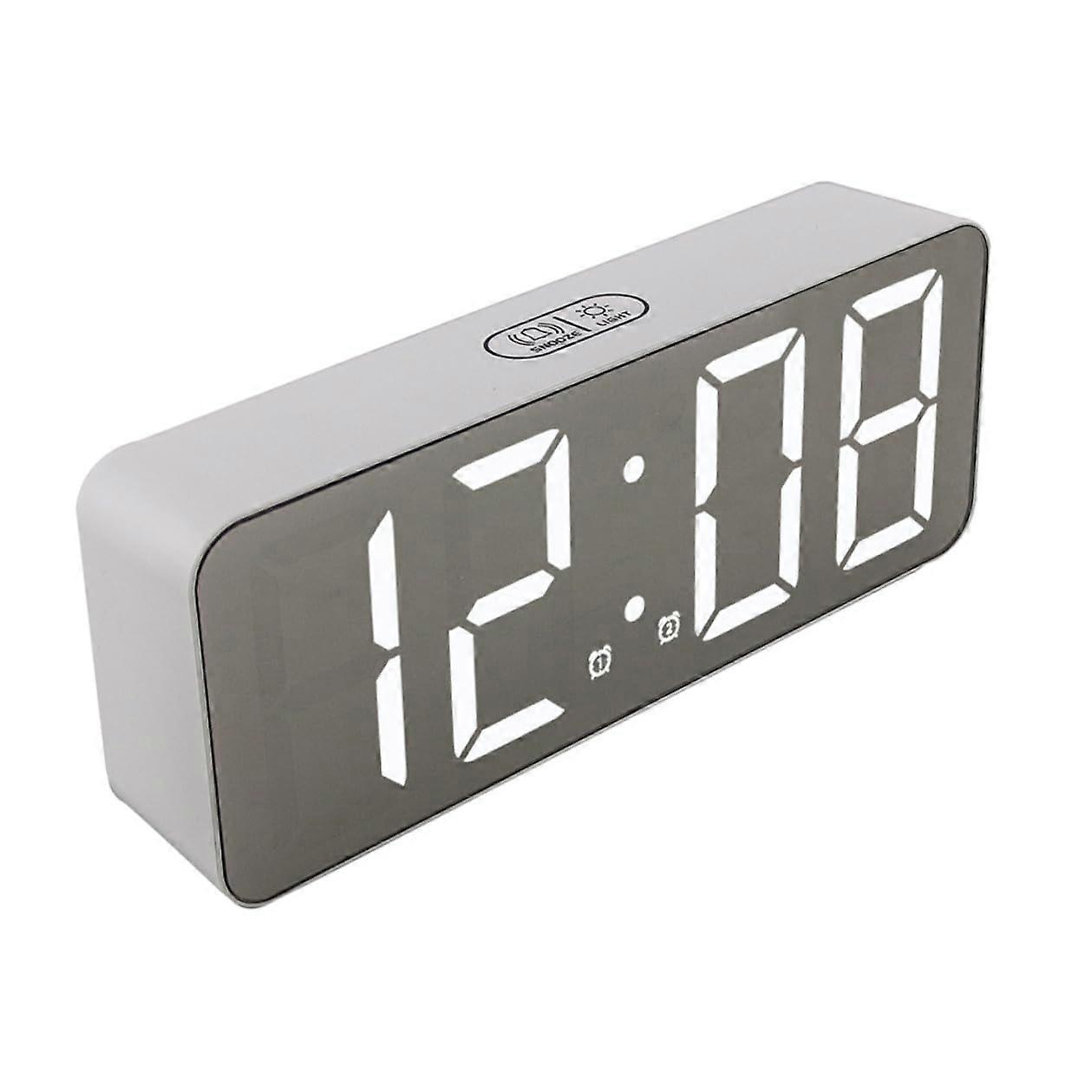 LED Digital Alarm Clock with Large Mirror Display and Temperature for Bedroom Home Office White