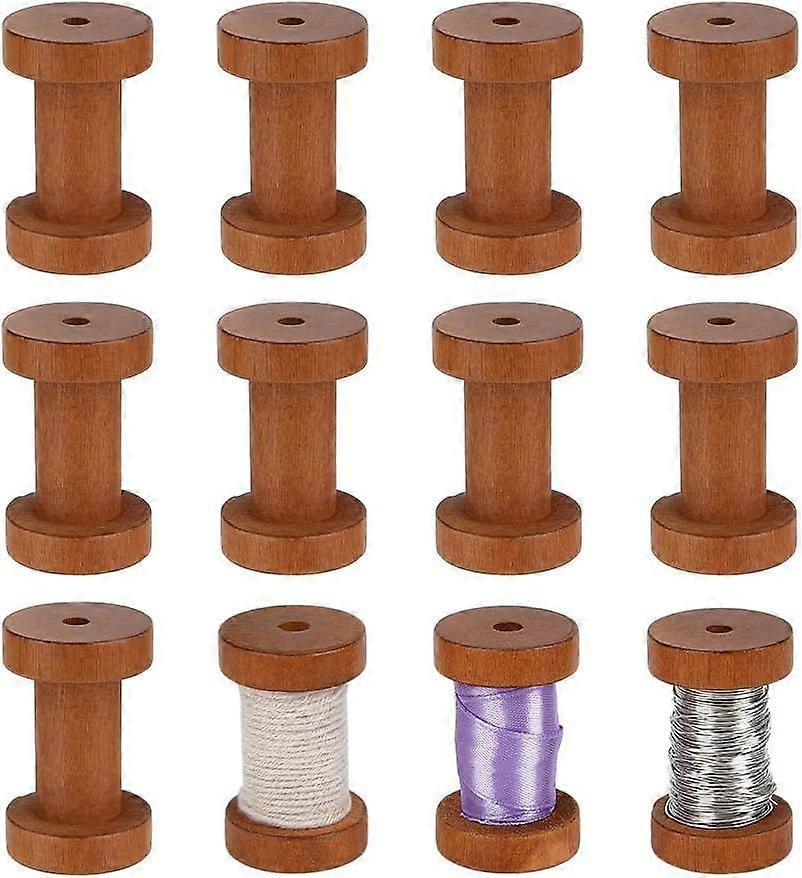 12Pcs Wooden Empty Spools 2.4x1.5 Inch Brown Wood Thread Bobbins Empty Thread Spools Wood Spool Sewing Bobbins Natural Wire Weaving Bobbins for Wire W