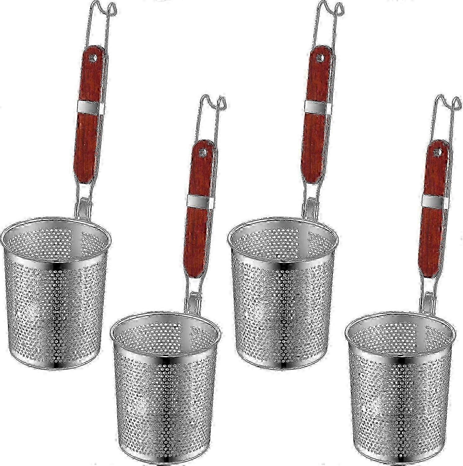 Cesta de cozimento de macarrão de aço inoxidável com alça de madeira