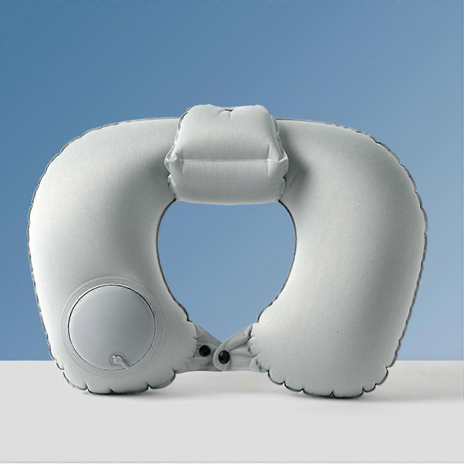 Travel Neck Pillow Set with Quick Inflate Design, Ergonomic Support, Adjustable Buckles, Grey