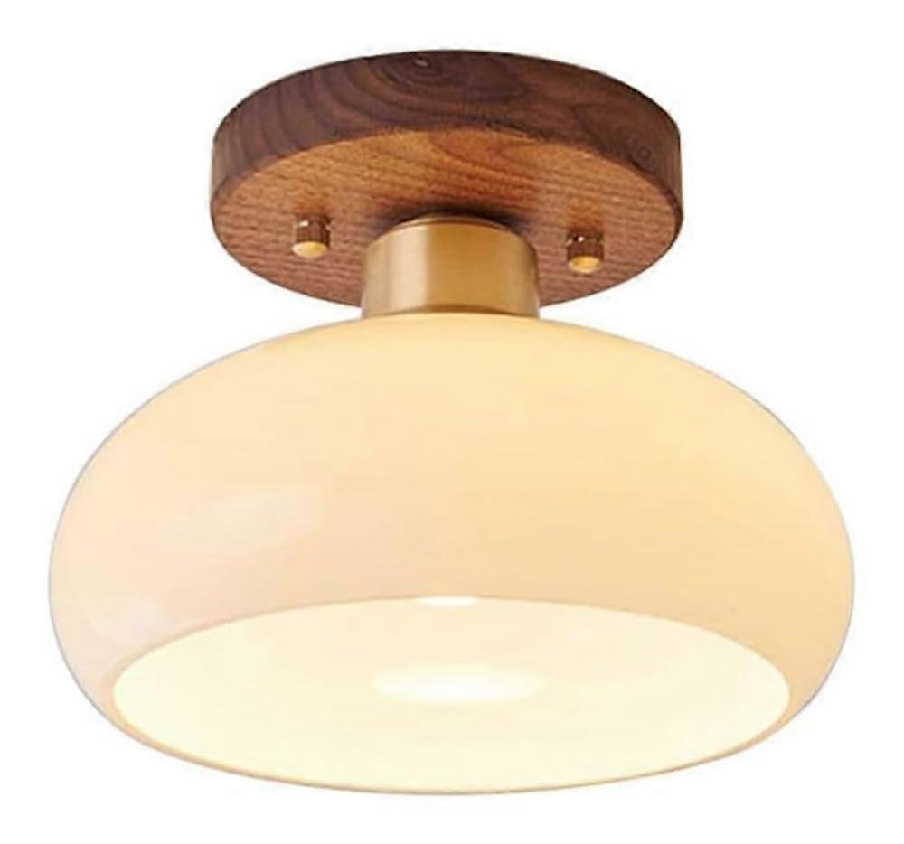 Semi Flush Mount Ceiling Light with Walnut Brass and Milk Glass for Kitchen Bathroom Entryway