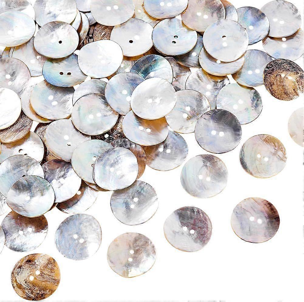 100pcs Natural Seashell Buttons 2 Holes Craft Buttons Sewing Buttons Round Shape Vintage Buttons for Sewing Knitting Scrapbooking Crochet DIY Crafts D