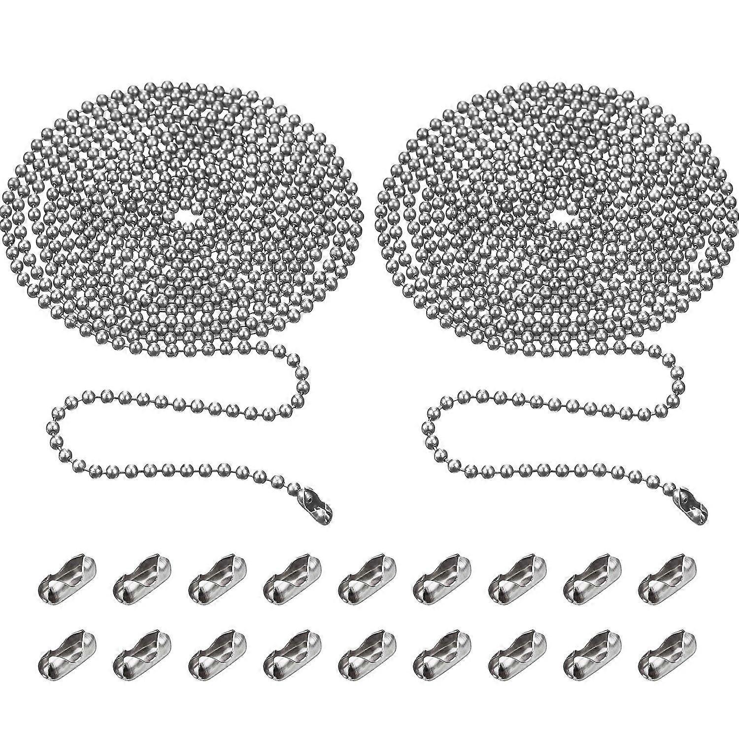 2pcs 3.2mm Beaded Pull Chain Extension with Connectors, 10ft Metal Chain for Ceiling Fan or Light